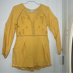 Mustard Embroidered Boho Romper